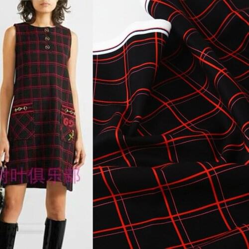 Red plaid printed fabric 150cm wide brand digital printed fabric satin dress handmade DIY fabric wholesale cloth