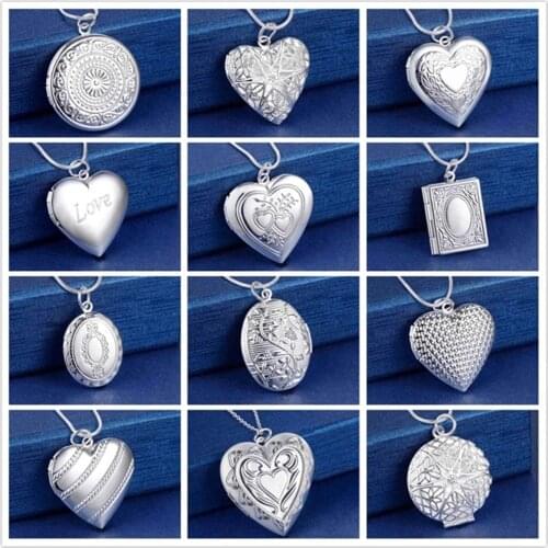 Hot Wholesale Silver Photo Frame Pendant Necklace Snake Chain For Woman Charm Wedding Fashion Jewelry