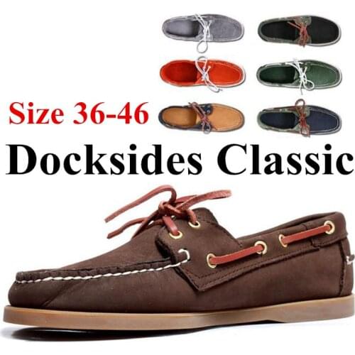 Men Women Genuine Leather Docksides Classic Homme Femme Boat Shoes,Plus Big Size Navy Black Brown Brand Flats Loafers 2019A046