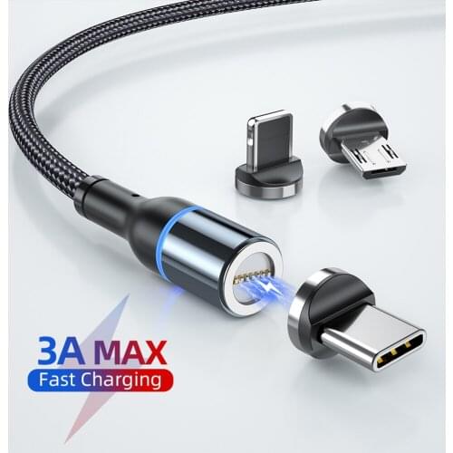 3A Magnetic Cable Fast Charging Magnet Charger Micro USBC Cable LED Phone Data Cord Micro Type C Cable For iPhone Xiaomi Samsung