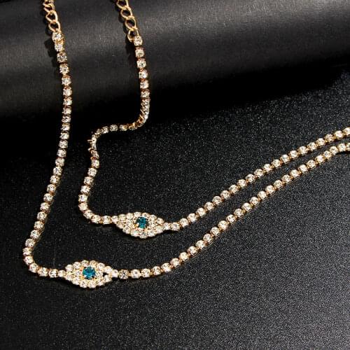 Fashion 2Pcs/Set Bohemia Blue Evil Eye Crystal Anklets For Women Rhinestone Bracelet On The Leg Gold Tennis Womens Chain Anklet