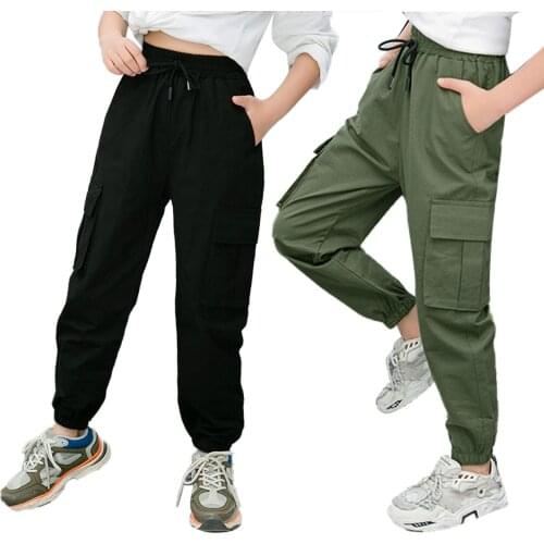 Oyolan Fashion Streetwear Cargo Pants Vintage Teenager Girl Baggy Pants Multi Pockets High Waist Trousers Casual Running Pants