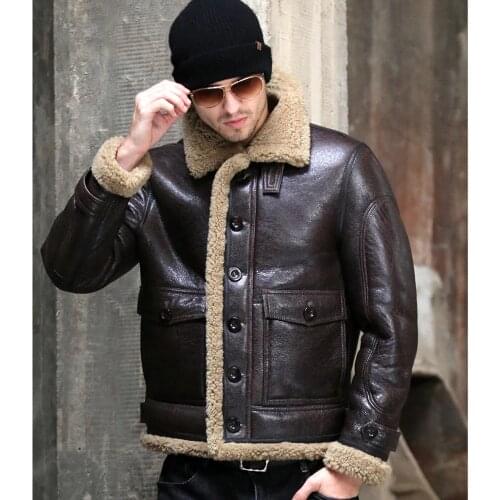 Thicken Real Sheepskin Coat Men Winter Warm Brown Fur Clothing 2019 New Genuine Leather Natural Sheepskin Leather Outwear