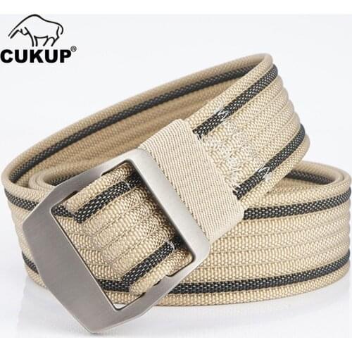 CUKUP 2019 New Design Zinc Alloy Buckles Metal Mens Quality Striped Nylon Belt Canvas Belts for Men 125cm Length CBCK162