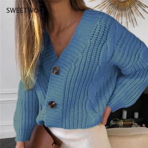 Autumn and Winter Casual Long-Sleeved Button Sweater Cardigan Jacket Women Loose Thick Wool Twist Knit Sweater Outside