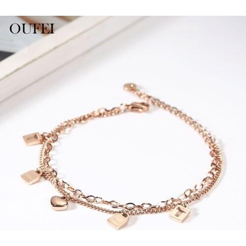 OUFEI Stainless Steel Woman Jewelry Rose Gold Layered Bracelets Bangles For Women Fashion Jewellery Accessories Free Shipping