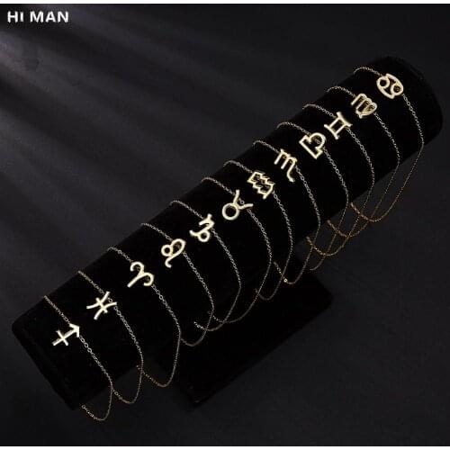 HI MAN Simple Fashion Star Zodiac Necklace 12 Constellation Pendent Necklace Women Charm Jewelry Gift Wholesale