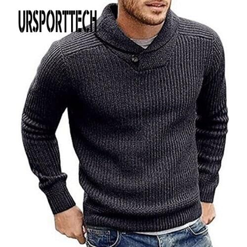 Cowl Neck Knitted Sweater Men Pullover Mens Long Sleeve Winter Sweaters Men Sueter Hombre Korean Style Slim Fit Male Pull Homme