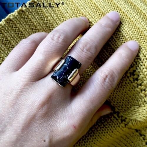TOTASALLY Minimalist Jewelry Nature Stone Finger Rings for Women Rectengle Stone Geo Rings Ladies Jewelry Gifts Dropship