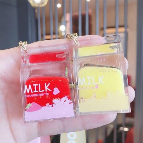 Creative Cartoon Milk Bottle Keyring Good Luck Acrylic Keychain Women Girl Bag Pendant Key Chains Ornament Car Key Accessories