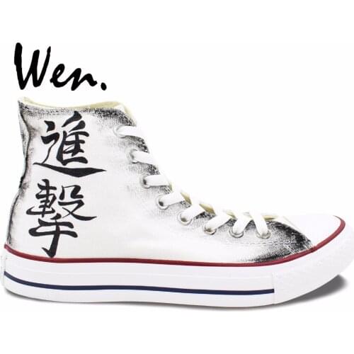 Wen Anime Hand Painted Shoes Anime Attack on Titan High Top Men Womens Canvas Sneakers Boys Girls Gifts