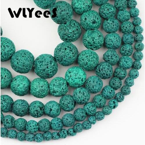 WLYeeS Green Rock Lava Stone Beads Natural Stone 4 6 8 10 12mm Round Loose Bead for Jewelry Bracelet Necklace pendant Making DIY
