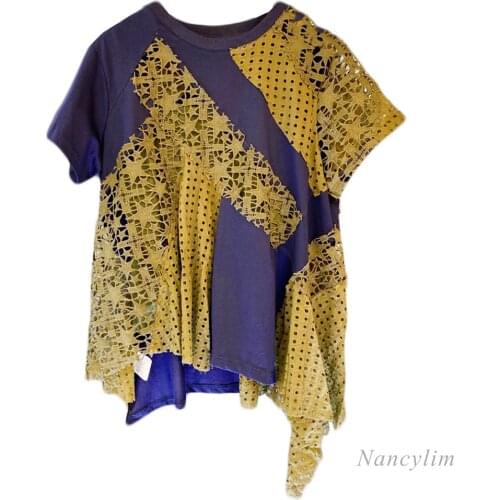 Womens Short-Sleeved T Shirt 2021 Summer New Fashion Design Irregular Hollow-out Loose Ladies Tops Camisetas De Mujer Nancylim