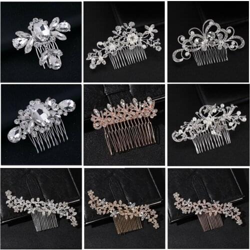 Women Wedding Hair Comb Gold Silver Rose Crystal Shiny Bling Diamante Pearl Bridal Bridal Headpiece Shiny Bling Hair Ornaments