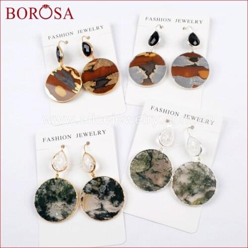 BOROSA 5Pairs Gold Color Natural Agates Stones Dangle Earrings Jewelry Wholesale Druzy Round Charms Earring Gems for Women WX940
