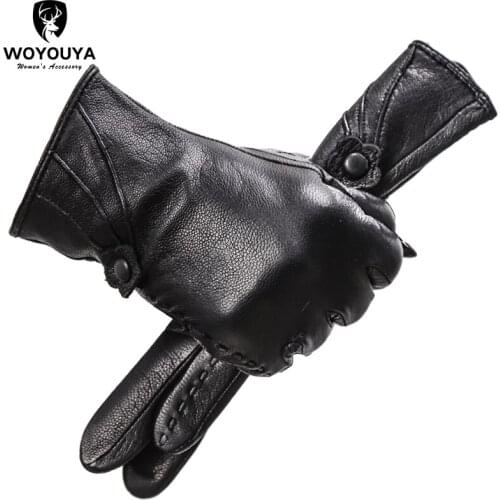 Outdoor driving womens winter gloves,Simple sheepskin black leather gloves,Soft comfortable womens gloves-8026