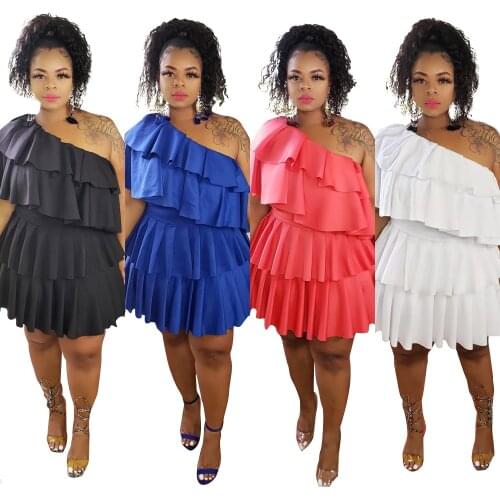 2020 Autumn Latest Women Big Size Solid Mini Dress Females Sexy Slash Neck Ruffles Sleeveless Slim Waist Pleated Dresses