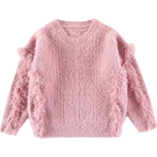Baby Girls Winter Sweater New Boys V-neck Pullover Sweaters Water Mink Velvet Kids Wool Knit Clothes Children Clothing