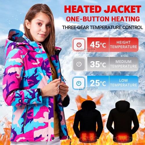 3 Areas Winter Heated Jacket Female Hunting Windbreaker Warm Thermal USB Heated Vest Mens Womens Clothing Hiking Clothes