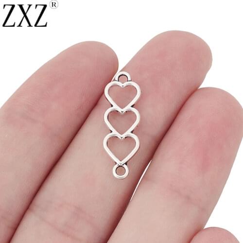 ZXZ 20pcs Tibetan Silver Heart Connector Charms for Bracelet Jewelry Making Findings 24x8mm