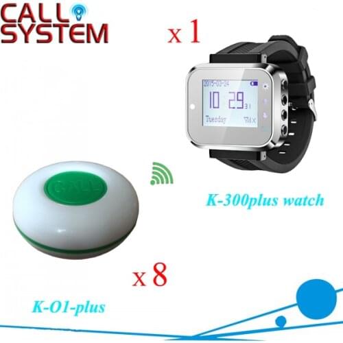 1 wrist receiver for waitress with 8 bell buzzer for guest use Smart watch paging system