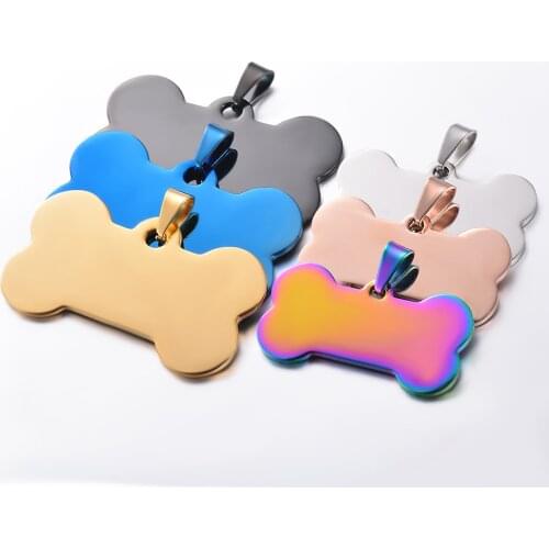 10pcs Wholesale Stainless Steel Bone Shape Dog ID Dog/ Cat Tags Collar Accessories 6 Colors Blank Pet ID Tag Jewelry