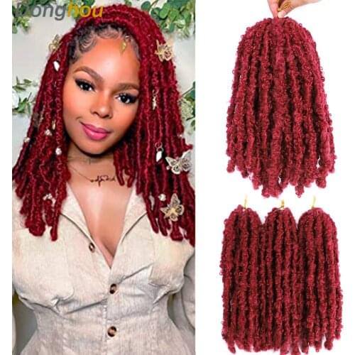 3Packs Bob Faux Locs 12'' Short Sweet Red Distressed Butterfly Locs Crochet Pre looped Soft Butterfly Locks Hair Naturel Crochet