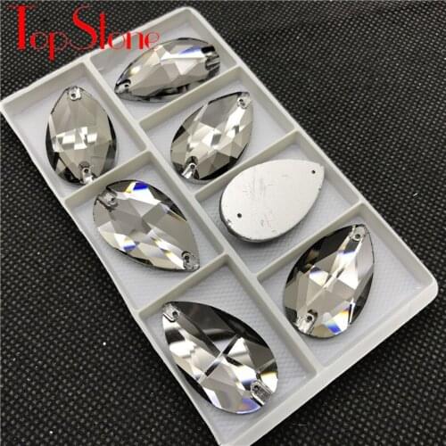 7pcs 22x38mm Grey Color Pear Shape Rhinestones Droplet Sew On Glass Crystal Loose Stones For Clothing Dress DIY Decorations