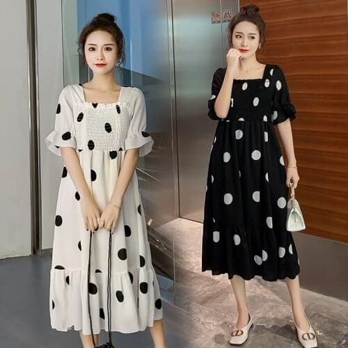 837# Summer Fashion Dot Printed Chiffon Maternity Nursing Dress Breastfeeding Clothes A Line Slim Mother Breast Feeding Dress