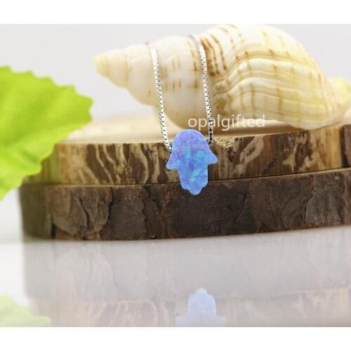 Promotion ! 925 sterling silver Chain synthetic light blue op06 Hamsa Opal Necklace Lab Created Hand & Hamsa Fire Opal Necklace