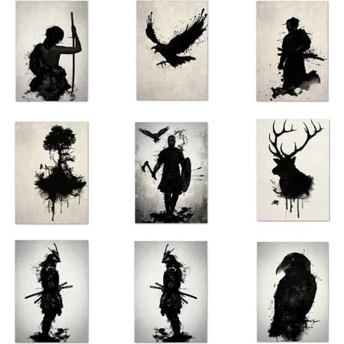 Armored Samurai Viking Warrior 5D Diamond Painting Black Abstract Silhouette Embroidery Full Drill Mosaic Pictures Home Decor