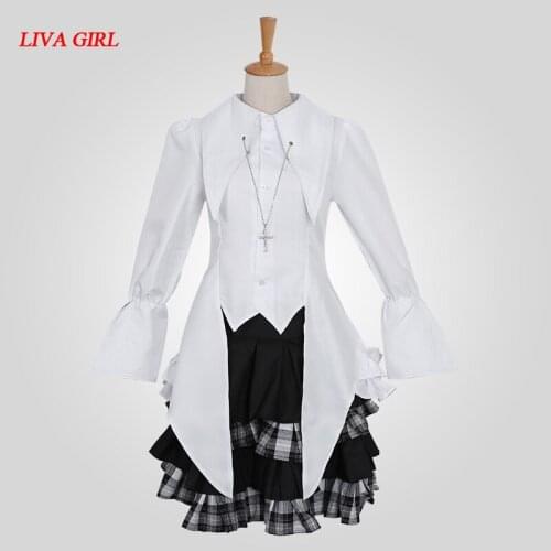 Anime Yosuga no Sora Kasugano Sora Lolita Cosplay Costume White Blouse & Plaid Checks Skirt S/M/L