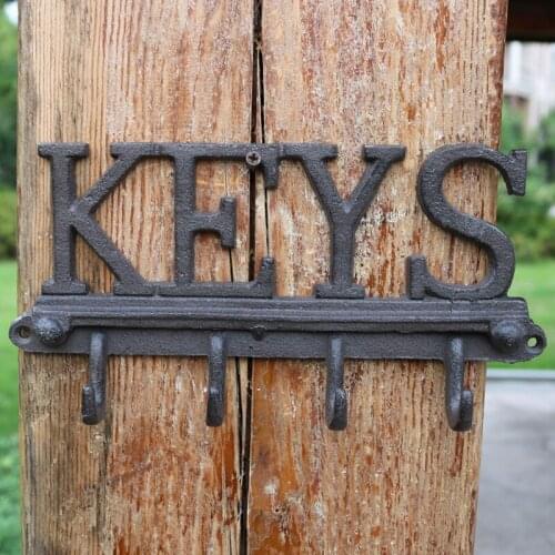 Vintage Cast Iron KEYS Wall Sign Hook with Four Hangers