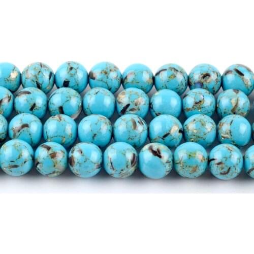 Lake Blue Shell Howlite Turquoises Stone Beads Round Loose Spacer Beads For Jewelry Making DIY Bracelet Handmade 4/6/8/10/12mm
