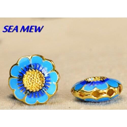 5 PCS 14mm*6mm Vintage Tibetan Brass Enamel Glaze Drops Nepal Flowers Spacer Beads Hole Bead DIY Jewelry Making 226bz