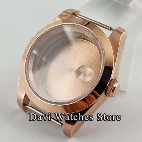 New 40mm Full Rose Gold Sterile Watch Case Sapphire Glass Magnifier Fit NH35 NH36 Automatic Movement Watch Parts