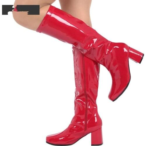 Ladies Cosplay Shoes Fashion Sexy Flat Square Heel Shoes Spring/Autumn Square Toe Knee-High Long Boots Party Plus Size