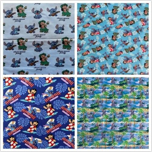Disney Lilo & Stitch Print 100% Cotton Fabric for Girl Clothes Hometextile Cushion Cover Curtain Needlework DIY