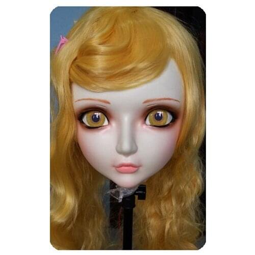 DM021) Women/Girl Sweet Resin Half Head Kigurumi BJD Mask Cosplay Japanese Anime Lifelike Lolita Mask Crossdressing Sex Doll
