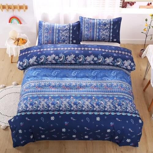 Persian Style Blue Bedding Set Soft Paisley Flower Bed Linen Set US King Bedclothes Pillowcase Comforter Quilt Duvet Cover Set