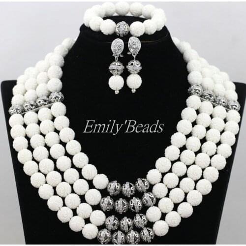 African Costume Jewelry Set White Nigerian African Wedding Artificial Coral Beads Jewelry Set 4 Rows Wholesale Free Ship CJ546