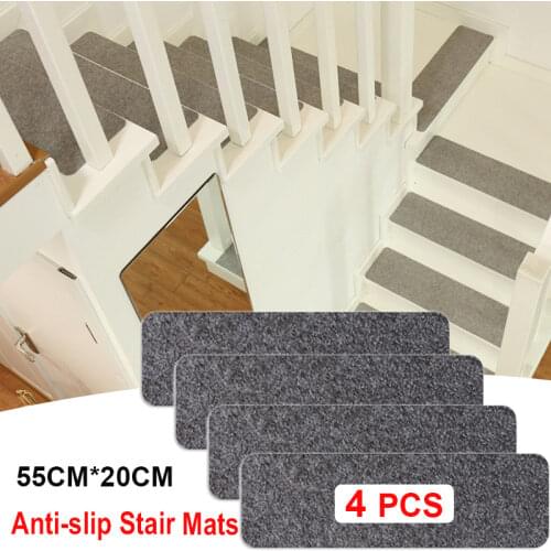 4Pcs Stairway Foot Rugs Carpets Self-adhesive Anti Slip Stair Mats Rectangle Soft Step Stair Entrance Mat Pad 55X20cm