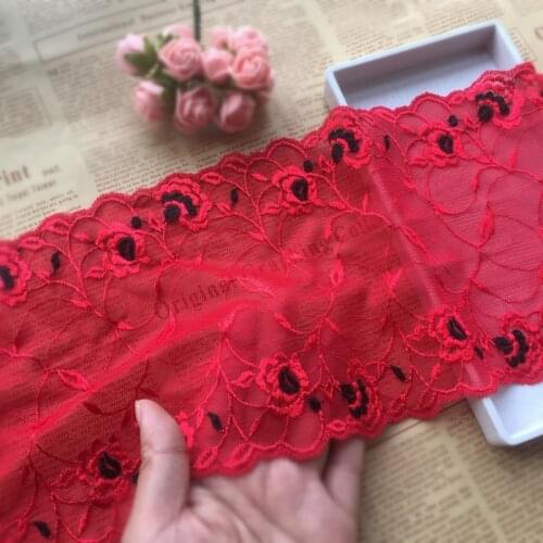 5Yard 16cm Width Red Vintage Hair Decoration Wide Elastic Stretch Lace Trim Wedding Dress Skirt Underwear Lace Trims