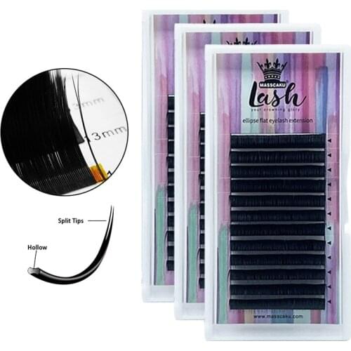 50 Cases/Lot Saving Time,High-quality Ellipse Flat False Eyelash Extension Flat mink eyelashes,ellipse eyelashes,groove lashes