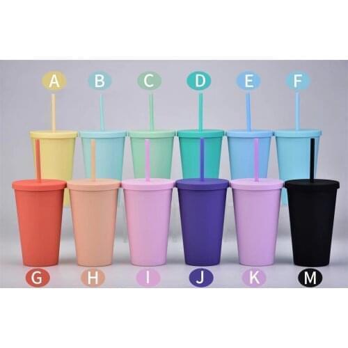 Matte finish reusable double wall 16oz 473ml plastic tumbler straw tumbler with straw screw cap top lid