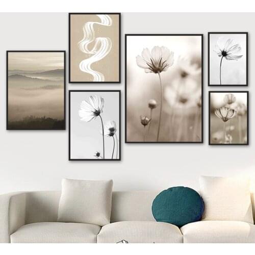 Mountain Fog Sky Daisy Flower Herb Plant Wall Art Canvas Painting Nordic Posters And Prints Wall Pictures For Living Room Decor