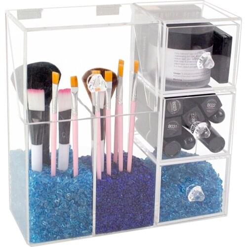 New Hexagon Makeup Brush Cosmetic Case Without Pearls Transparent Acrylic Cosmetics Pencil Case Makeup Organizer Cosmetic