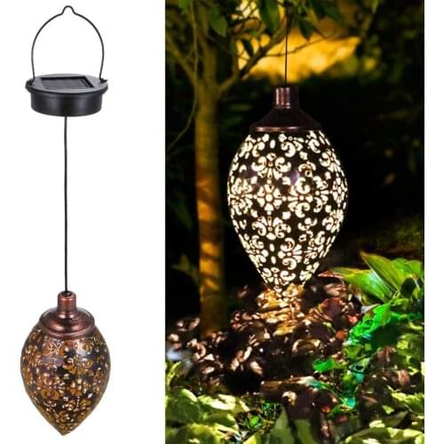 New Wrought Iron Hanging Solar Lights Retro Solar Lantern LED Garden Lights Metal Lamp Waterproof For Outdoor Hanging Decor