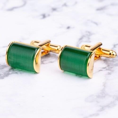 Luxury French Shirt Cufflinks For Men Green Black Crystal Cuff Button Silvery Gold Cuff Jewelry For Tuxedo Wedding Business Gift