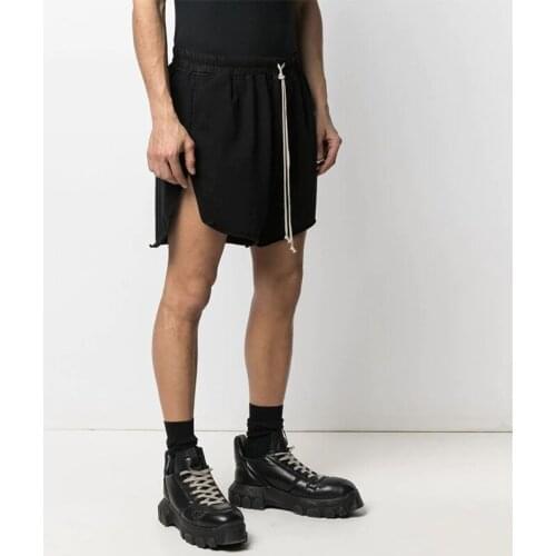 Vintage Mens Solid Casual Shorts Summer Loose Irregular Split Jogger Shorts Men Fashion Drawstring Zipper Short Pant Streetwear